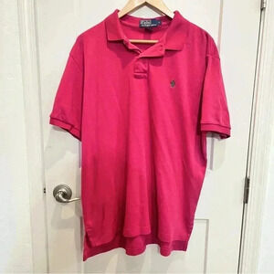 Ralph Lauren Polo Vintage Salmon Pink Polo Shirt Men L Green Logo